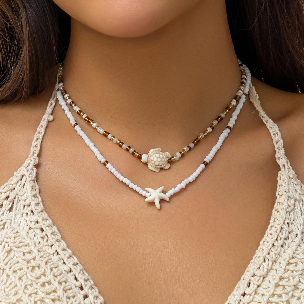 Layered Small Seed Beads Chains with Starfish Turtle Choker Necklace for Women Trendy Collar on Neck 2026 Fashion Jewelry Female