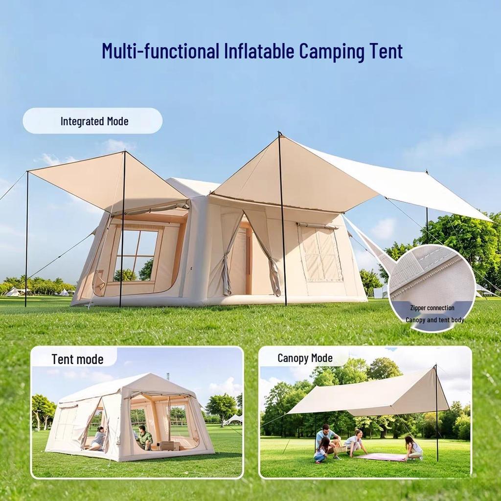 12 sqm Inflatable Camping Tent for 6-10 People - No-Setup, Rainproof, Thickened Portable Shelter