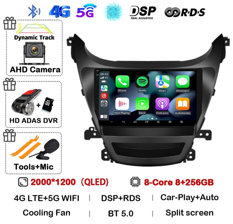 Android 14 Автомагнитола Carplay Auto для HYUNDAI ELANTRA 2011 2012 2013 2014 2015 2016 Мультимедийный стерео видеоплеер GPS 4G WIFI