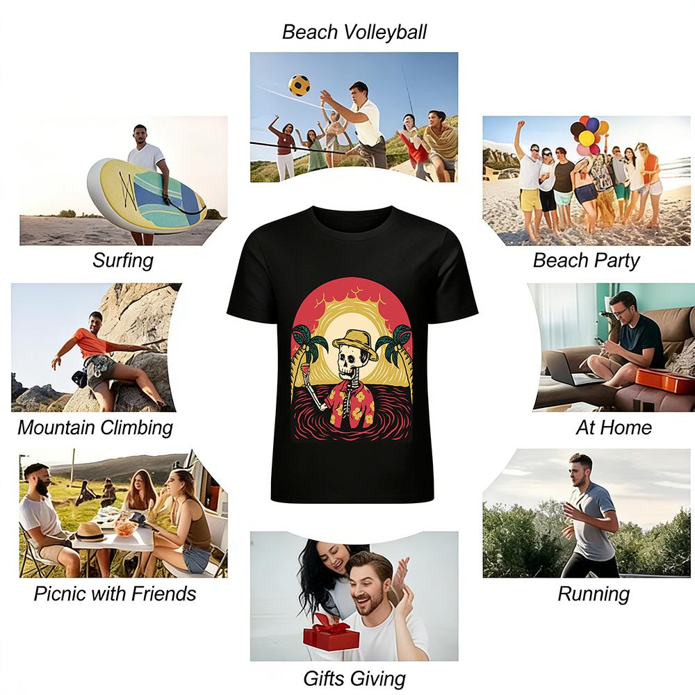 Футболка с принтом 'Vacation Skull Cheers' Ретро Пляжный Стиль Повседневный Топ Футболка из чистого хлопка