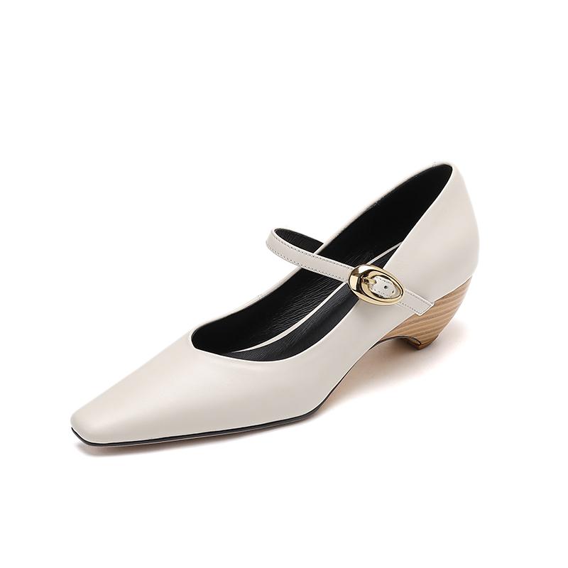 Fashion 2025 Spring Autumn Genuine Leather Mary Janes Pumps Retro Women Square Toe High Heel Casual Pumps Young Ladies Daily Walk Shoes