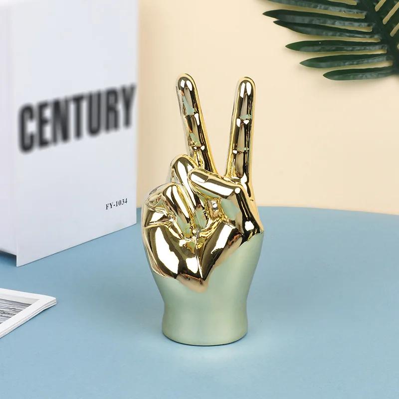 Resin Hand Finger Gesture Figurine Sculpture Decor Abstract Hand Love Gesture Statue Figurines Wedding Home Desktop Decor
