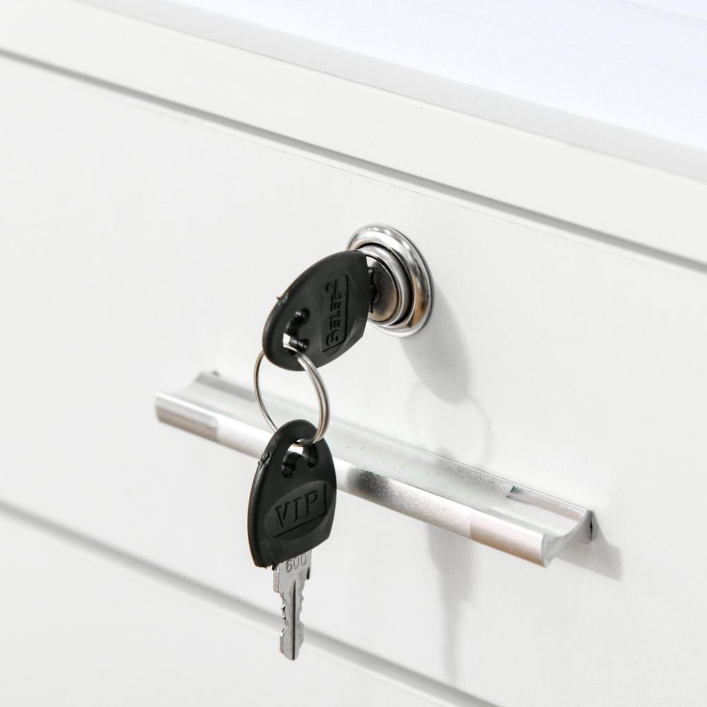 Lockable Two-Drawer Filing Cabinet, with Wheels - White