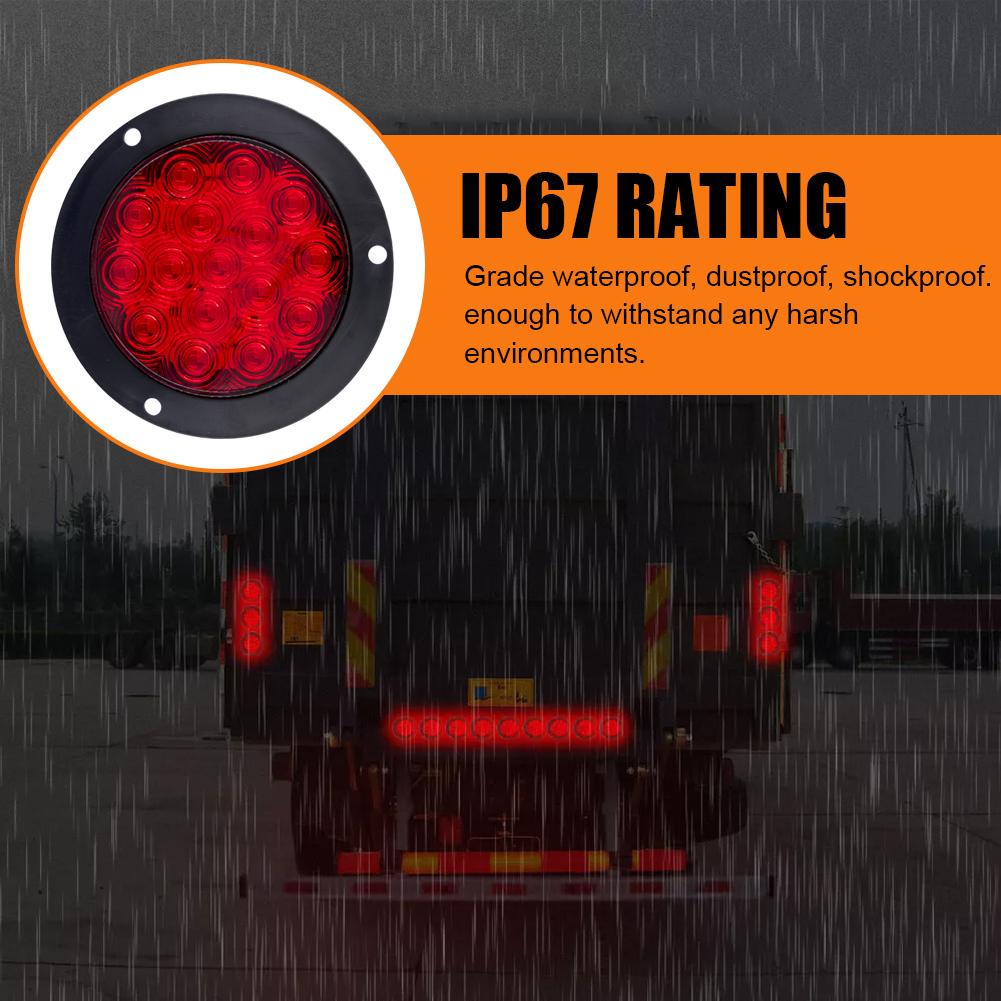 1/2PCS 12V 24V 16 LED 4" Round Rear Tail Lights Turn Signal Brake Stop Reverse Lamp Car Truck Trailer Lorry Red Yellow WhiteTurn Signal 2