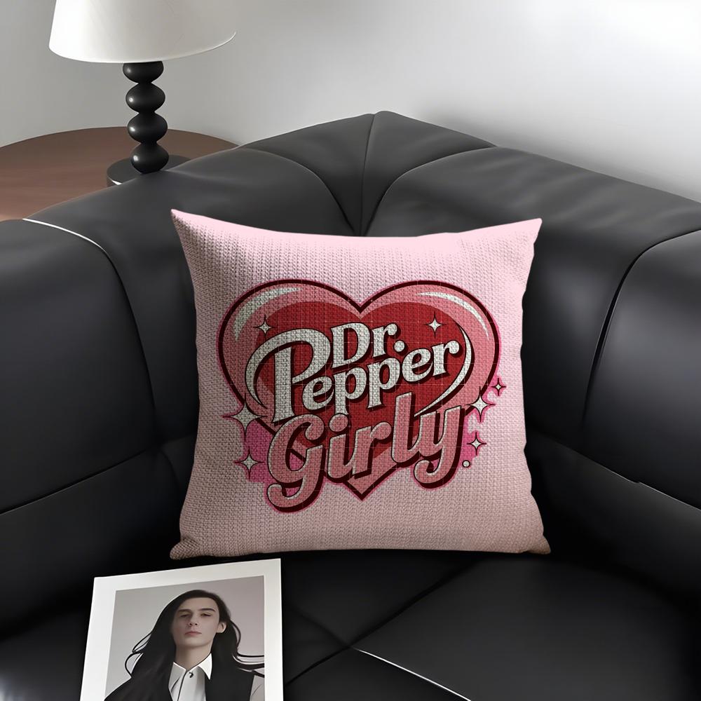 CCherry Drink DrPepperR BrandCushion Cover Natural Linen Organic Fabric DoubleSided Printing Sofa Home Decor Gift Pillow Case
