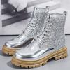 Autumn Silver Women's Bright Boots Comfortable Platform Ankle Boots For Women High-Top Leather Fashion Women's Boots Botas Mujer