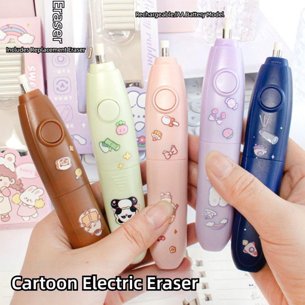 Cartoon Design Automatic Eraser Battery Powered No Debris Eraser Electric Eraser Set  Students Use