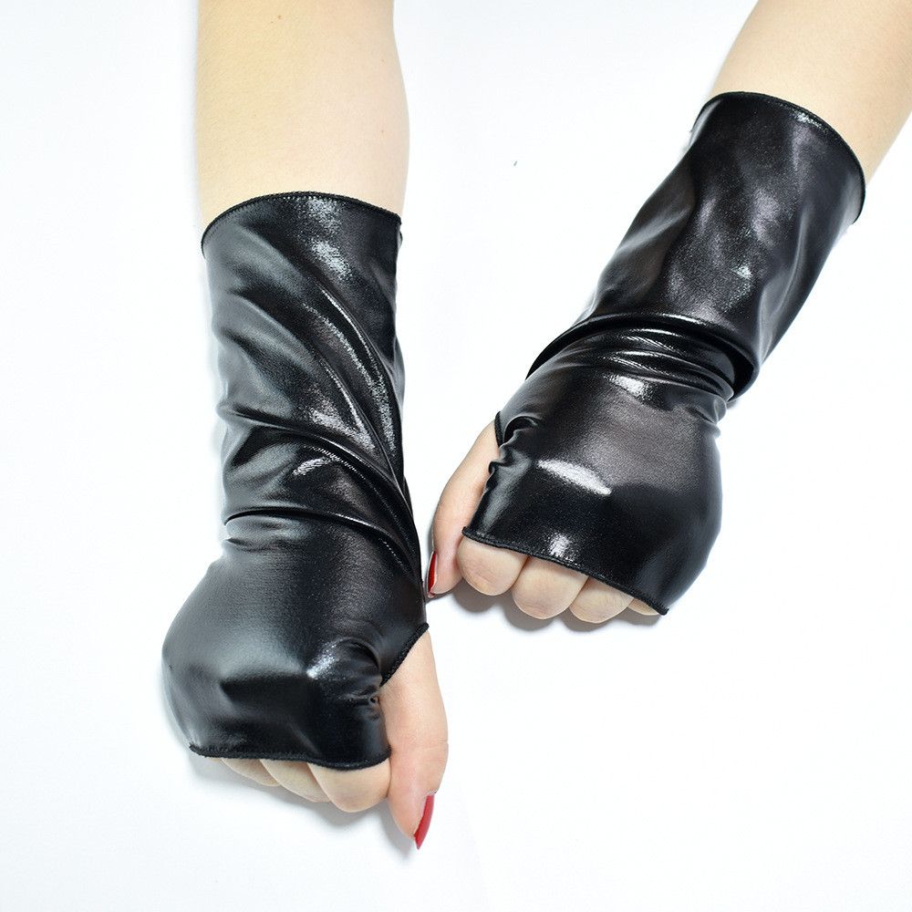 Cosplay Gothic Punk PU Mittens Black Gloves Leather Gloves Halloween Dress Up