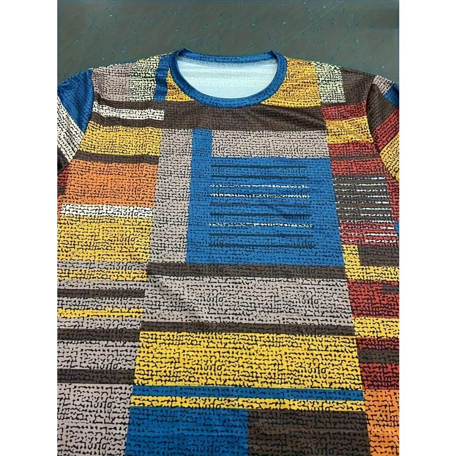 Mens Vibrant Color Block Long Sleeve Comfort Fit T-Shirt - Soft, Breathable, Casual Wear for Summer - Mens Clothing for Relaxed Style