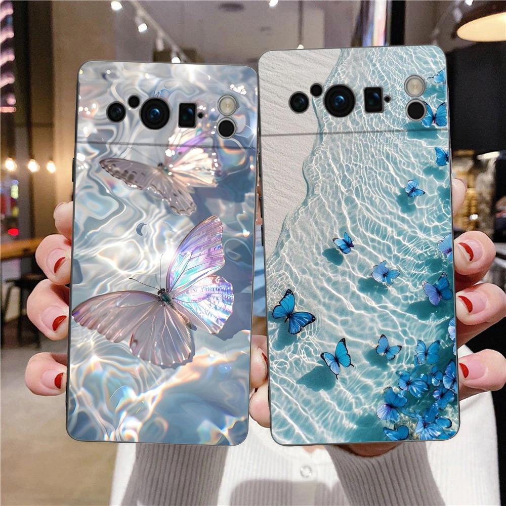 Blue Butterfly Ocean Waves For Google Pixel 8 Pro Phone Case Pixel 9 Pro XL TPU Case Pixel 8 Pro 8A 7A 7 6A 6 Pro Soft Cover