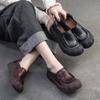 Genuine Leather Loafers Retro Round Toe Thick Soled Versatile Slip-on Women's Flat Shoes