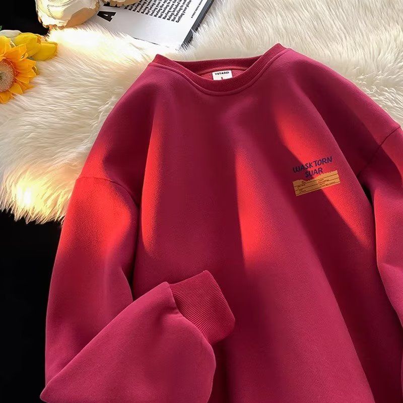 Осенние и зимние мужские толстовки однотонные с буквенным принтом повседневные с круглым вырезом свободного покроя уличная мужская одежда