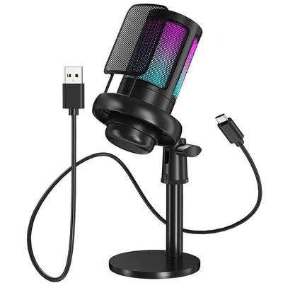 Динамический микрофон USB RGB, компьютерный игровой микрофон с поп-фильтром для ПК, ноутбука, запись подкастов, видеоблогов, микрофон с шумоподавлением