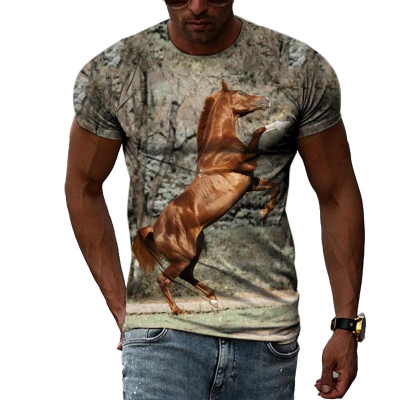 Летние футболки с оригинальным дизайном в виде животных и лошадей, мужские модные индивидуальные футболки в стиле хип-хоп с 3D принтом в стиле Харадзюку и короткими рукавами