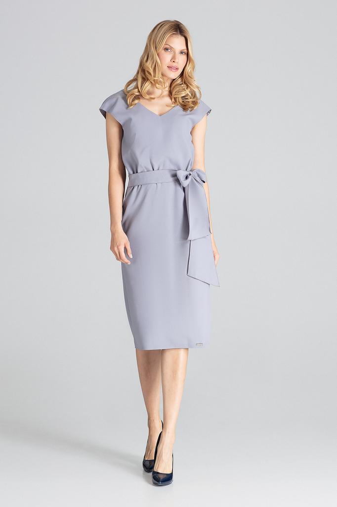 Elegant gray dress with a bow - M674 size
