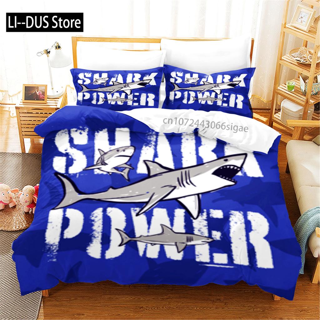 3D Blue Ocean Sharks Duvet Cover With Pillow Cover Bedding Set Single Double Twin Full Queen King Size Bed Set For Bedroom Decor