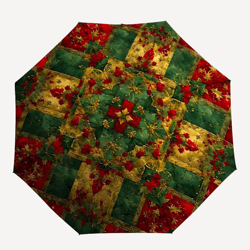 1pc Quilt Pattern Automatic Folding Umbrella, 8-Rib Iron Frame, Casual Outdoor Accessory for Birthday Festival Gifts yy251128214