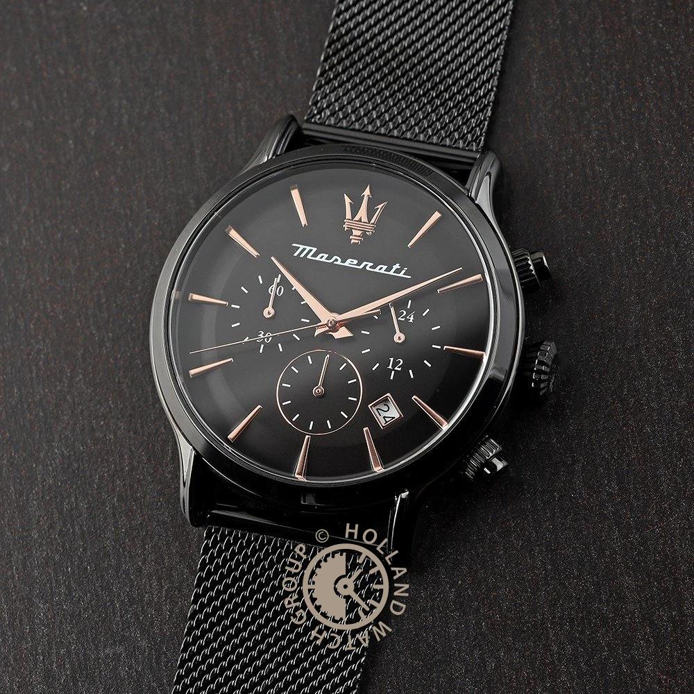 Maserati Мужские кварцевые часы Epoca Black Metal с хронографом и датой R8873618013
