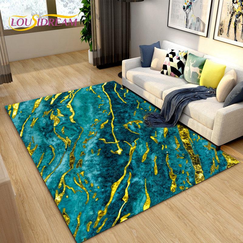 Скандинавский зеленый золотой мраморный роскошный коврик, большой ковер для гостиной, спальни, дивана, коврик для украшения, детский нескользящий напольный коврик