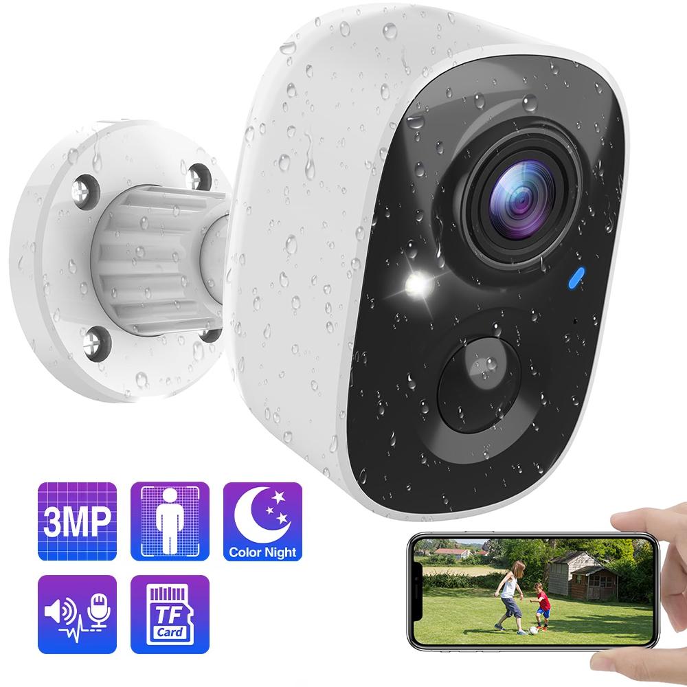 Камеры видеонаблюдения Беспроводные камеры для домашней безопасности с датчиком движения на базе искусственного интеллекта Прожектор и сирена Сигнализация Ночное видение 2K Color, SD/Cloud Storage