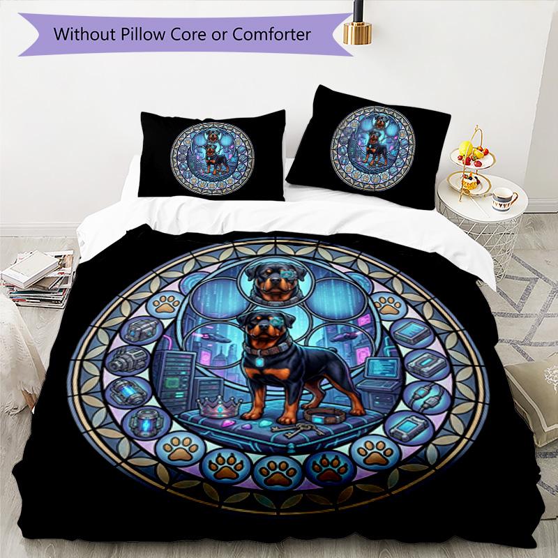 Cybernetic Canine Crown Pattern Bedding,Quilt Set Quilt Cover Pillowcase Home Birthday Gift (1 * duvet cover + 2 * pillowcase, without core)