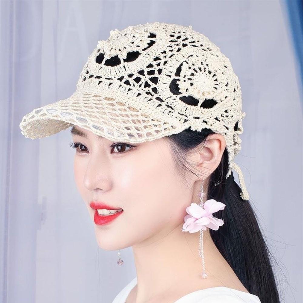 Floral Lace Sun Hat Adjustable Mesh Peaked Cap Casual Crochet Baseball Cap Travel