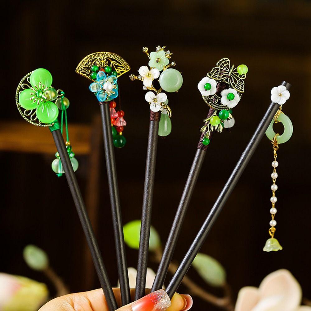Традиционная вилка для волос Ханьфу, старинный стиль, заколки для волос с цветком, веер, пучок для волос, свадебная вечеринка