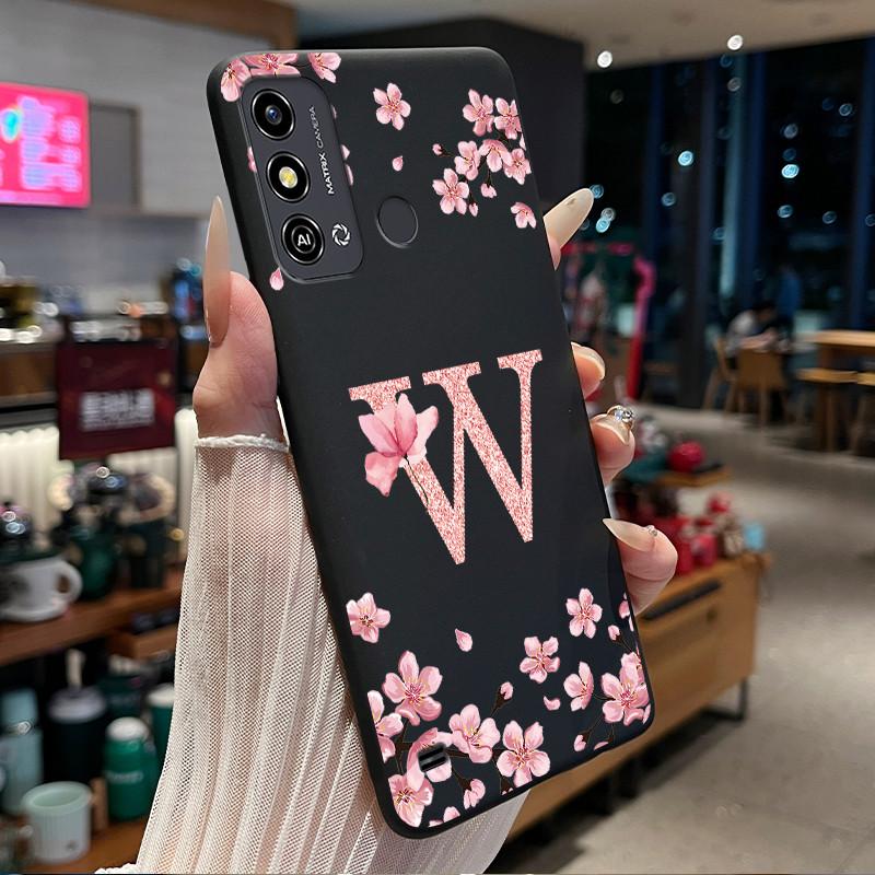 Черный чехол для ZTE Blade A53/A53+/Blade A53 Pro С цветочным принтом и инициалами Мягкий силиконовый защитный задний чехол для телефона