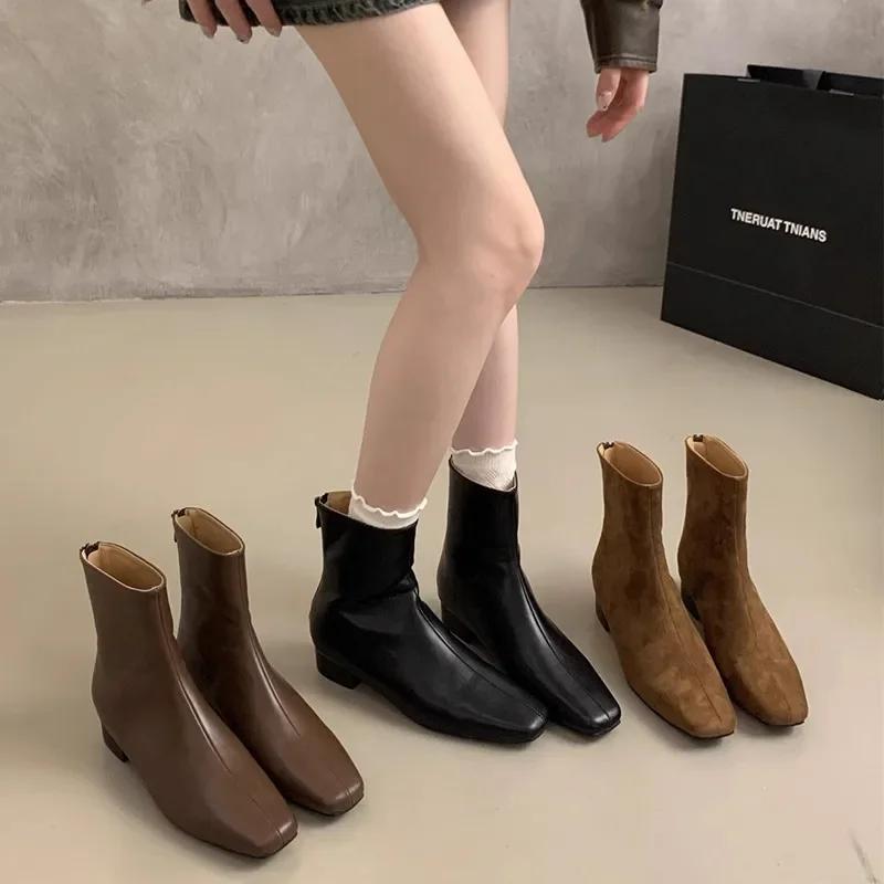 Модные женские черные ПУ осенние женские дизайнерские французские остроносые короткие ботильоны на мягком низком каблуке модные классические ботинки