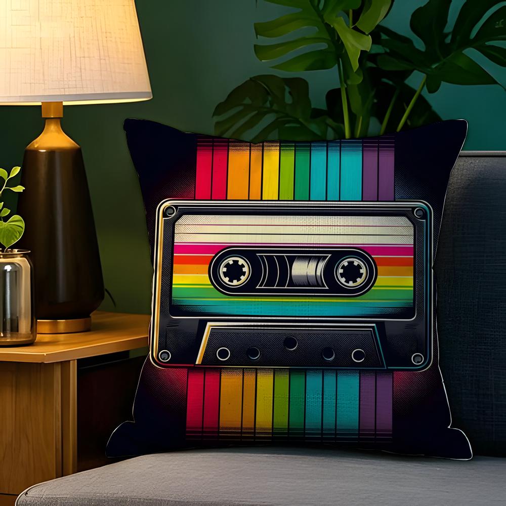 Pop Art Retro Cassette Tape Pillow Case Natural Linen Pillow Case DoubleSided Decor Sofa Pillowcase Home Decor