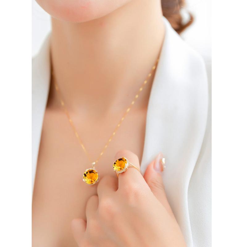 BELLA BOX New Temperament Yellow Zircon Round Pendant Fine Jewelry Sets For Wedding Engagement