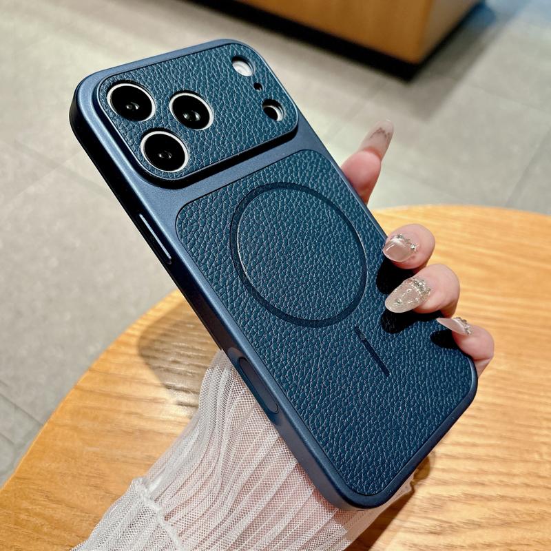 Роскошный кожаный чехол с узором личи для iPhone 17 16 15 14 13 Pro Max 16Pro Чехол с поддержкой беспроводной зарядки Magsafe
