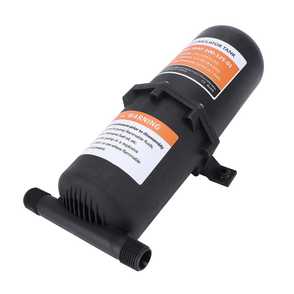 Предварительно накачанный аккумуляторный бак 1 л 125 фунтов на кв. дюйм 12 дюймов MNPT Аккумуляторный бак для автодома с 2 хомутами, тефлоновая лента