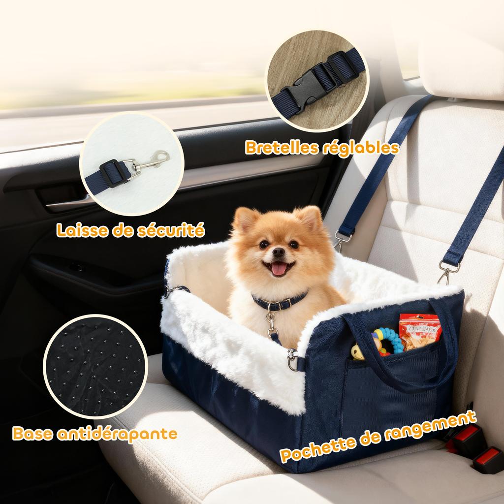 Dog Car Seat, Safety Belt and Attachment, 55 x 46 x 32 cm, Navy Blue