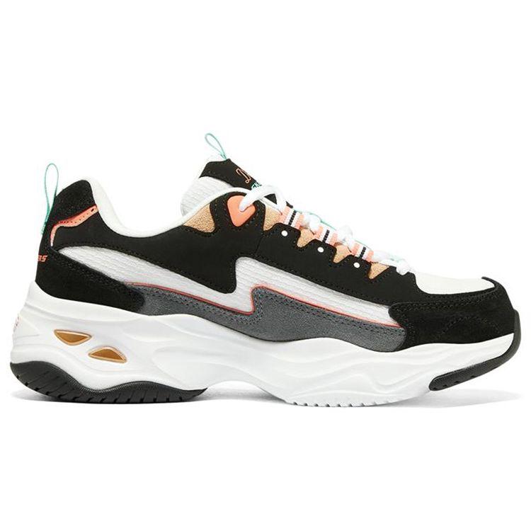 Skechers DLites 4.0 Ткань Кожа Молния Панда Повседневные Низкие Папины Кроссовки Женская Кроссовка Черный Коралл 149498-BKCL