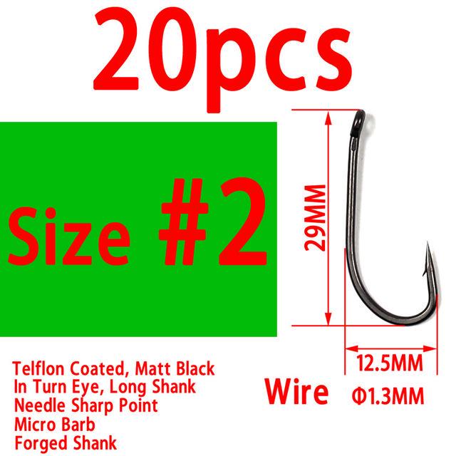 Bimoo 20 шт. с фефлоновым покрытием, длинный стержень, крючок для ловли карпа, крючок для ловли карпа, крючок для ловли карпа, крючок для оснастки, из высокоуглеродистой стали