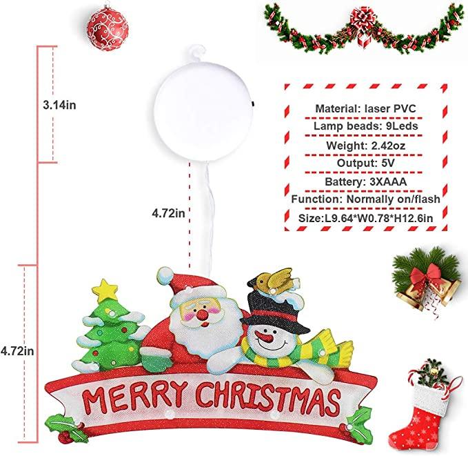 Рождественские украшения, освещенное окно, подвесной декор, рождественские огни с крючком на присоске для рождественской вечеринки, витрина, окно дома