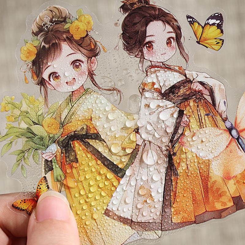 12/72pcs Lanzhi Beauty Series Kawaii Antique Style Little Girl PET Stickers DIY Diary Scrapbook Aesthetic Stickers