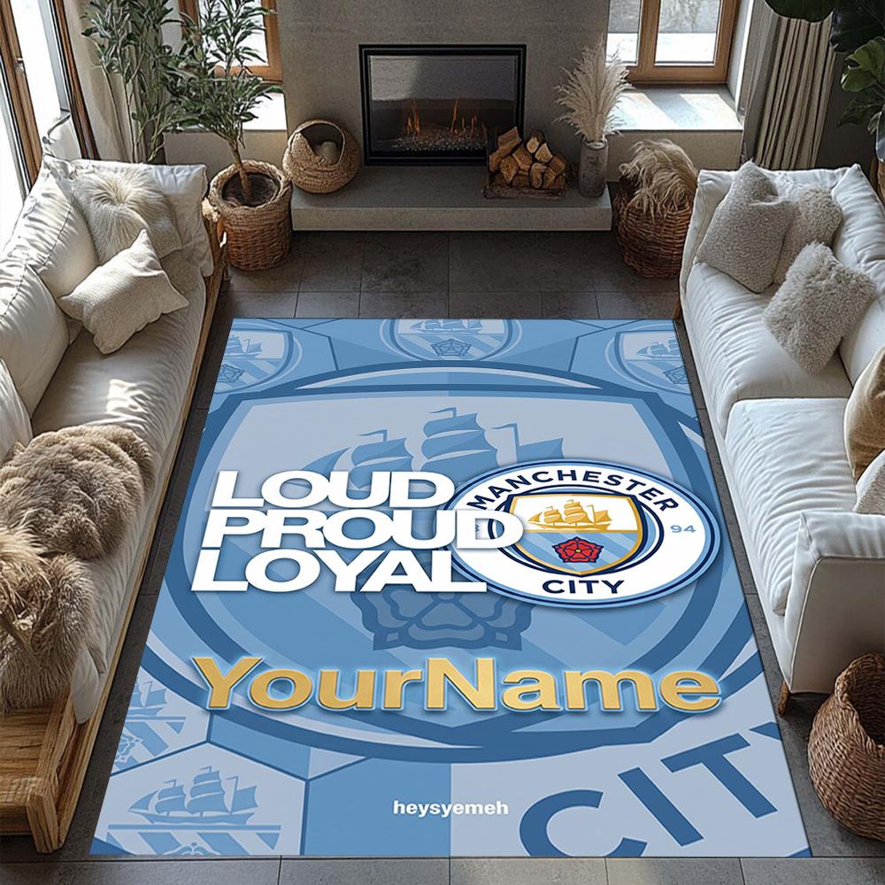 Manchester City Customizable Name Floor Rug Office Rug Perfect for Dining Room Dormitory Living Rooms Entryway Anti-slip Rug Decorate Offices