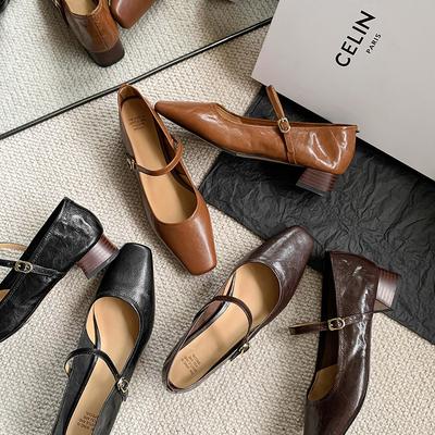 Кожаные ретро туфли Мэри Джейн на толстом каблуке с маленьким квадратным носком, женские новые французские туфли с ремешком на одной пряжке из мягкой кожи на высоком каблуке