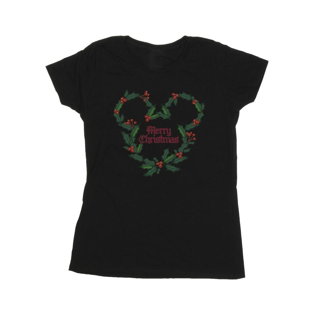 Disney Womens/Ladies Mickey Mouse Merry Christmas Holly Cotton T-Shirt