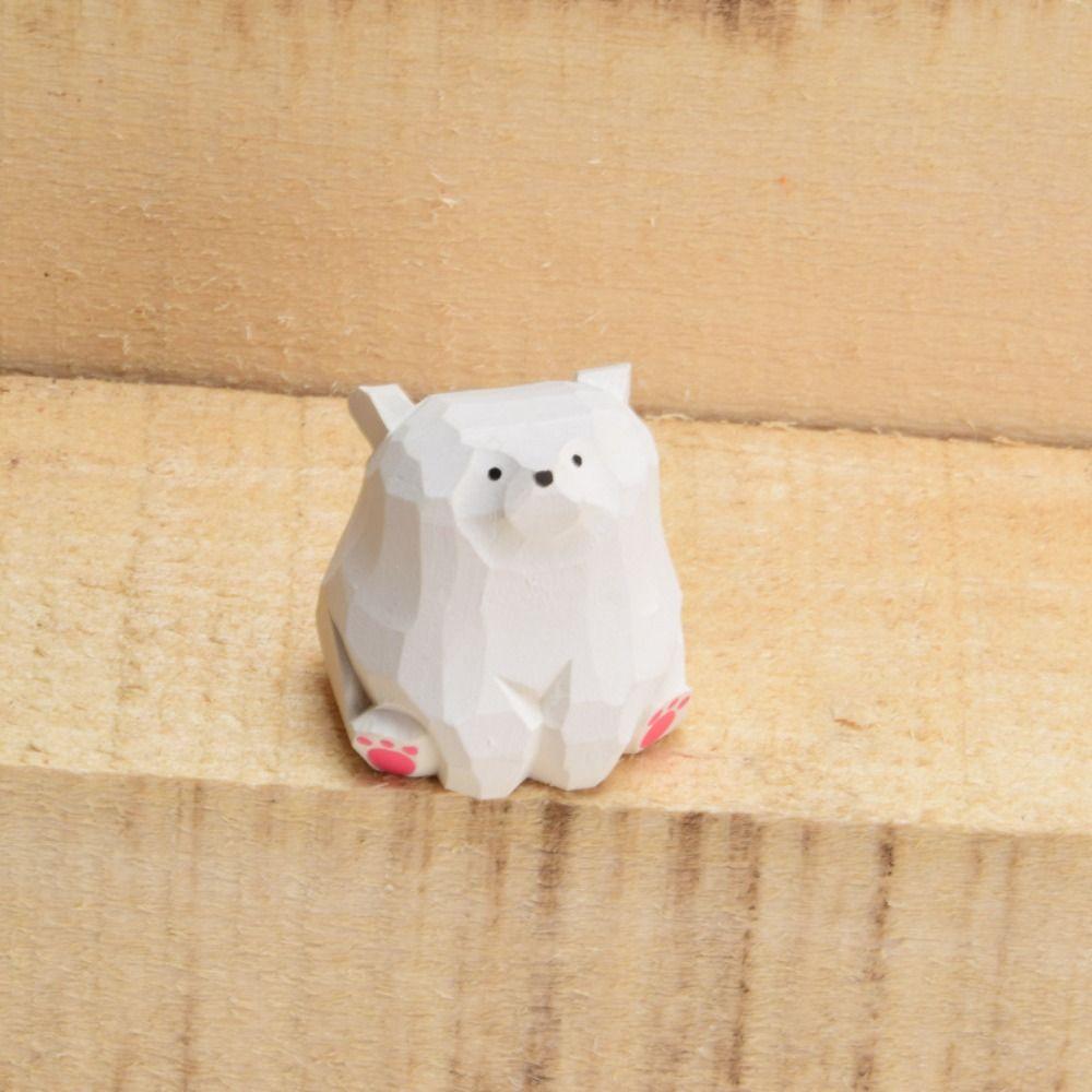 Cute Wooden Bear Figurines Solid Wood Mini Bear Statue Creative Polar Bear Ornament  Car