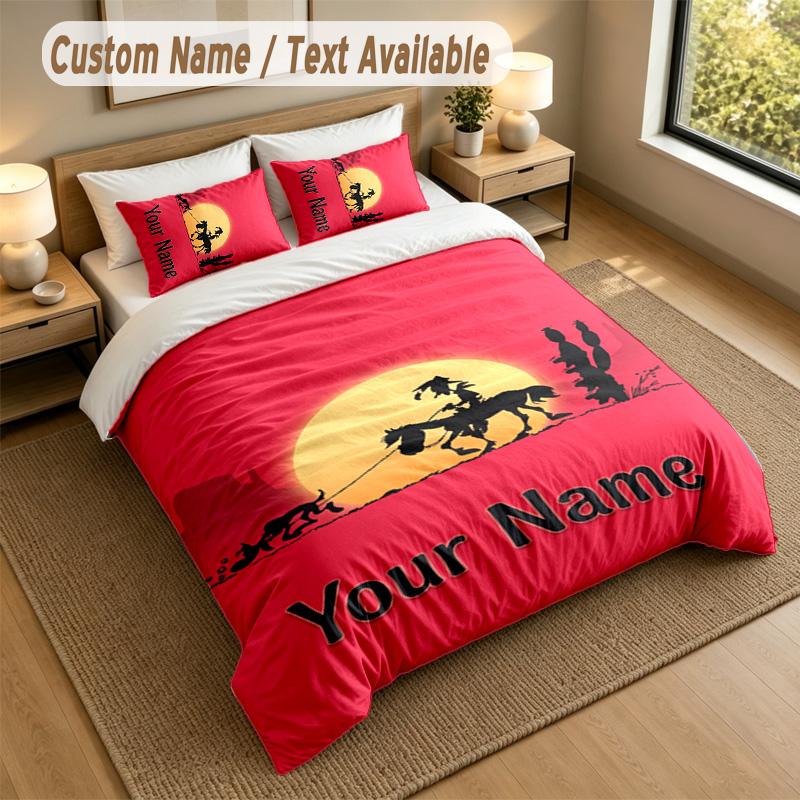 3Pcs Bedding Set Custom Name Text, 1 Sheet 2 Pillowcases Home Bed DecorLucky Luke