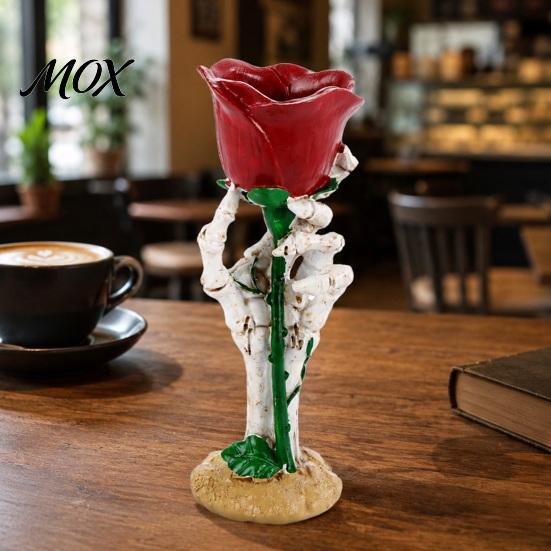 Decorative Skeleton Hand Gift Halloween Rose Candle Holder, Gothic Resin Ornament Holder for Home Table Decor, Dark Style Romantic Atmosphere