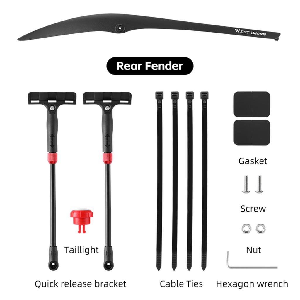 Крылья для шоссейного велосипеда 700c, брызговики с задним фонарем, комплект быстросъемных задних крыльев для велосипеда, легкий вес