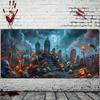 A Halloween garage polyester banner a creepy cemetery with skulls and tombstones and an outdoor party backdrop