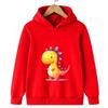 Red children's hooded sweatshirt cartoon dinosaur cute sweatshirt autumn and winter long sleeved boy and girl's favorite jacket