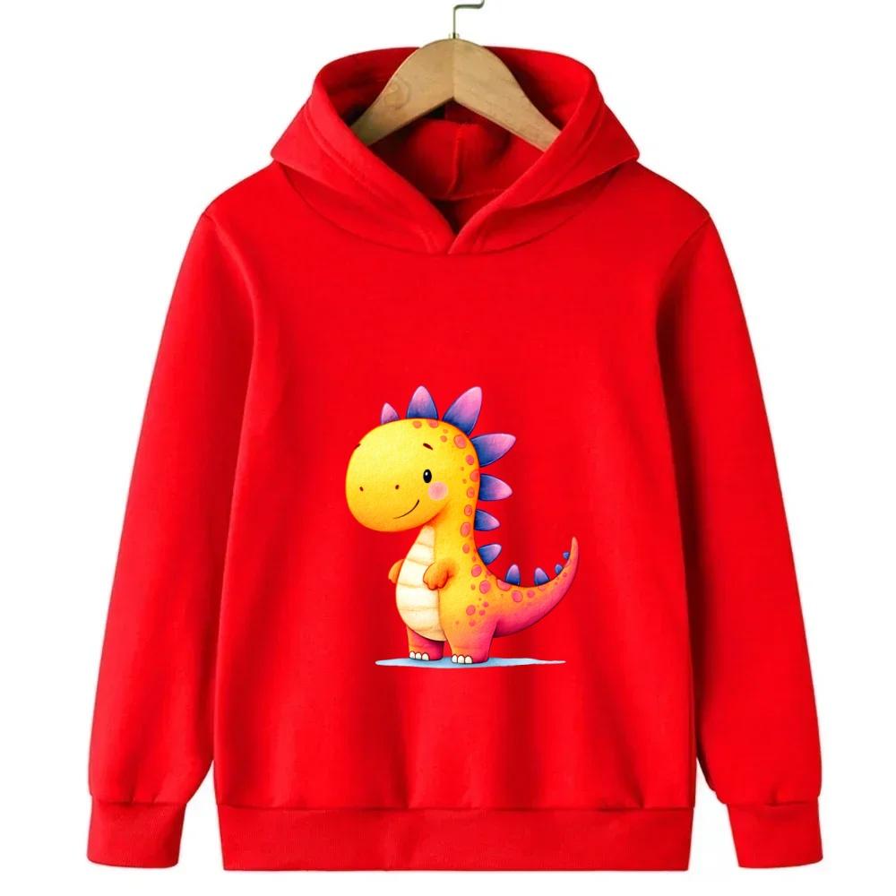 Red children's hooded sweatshirt cartoon dinosaur cute sweatshirt autumn and winter long sleeved boy and girl's favorite jacket