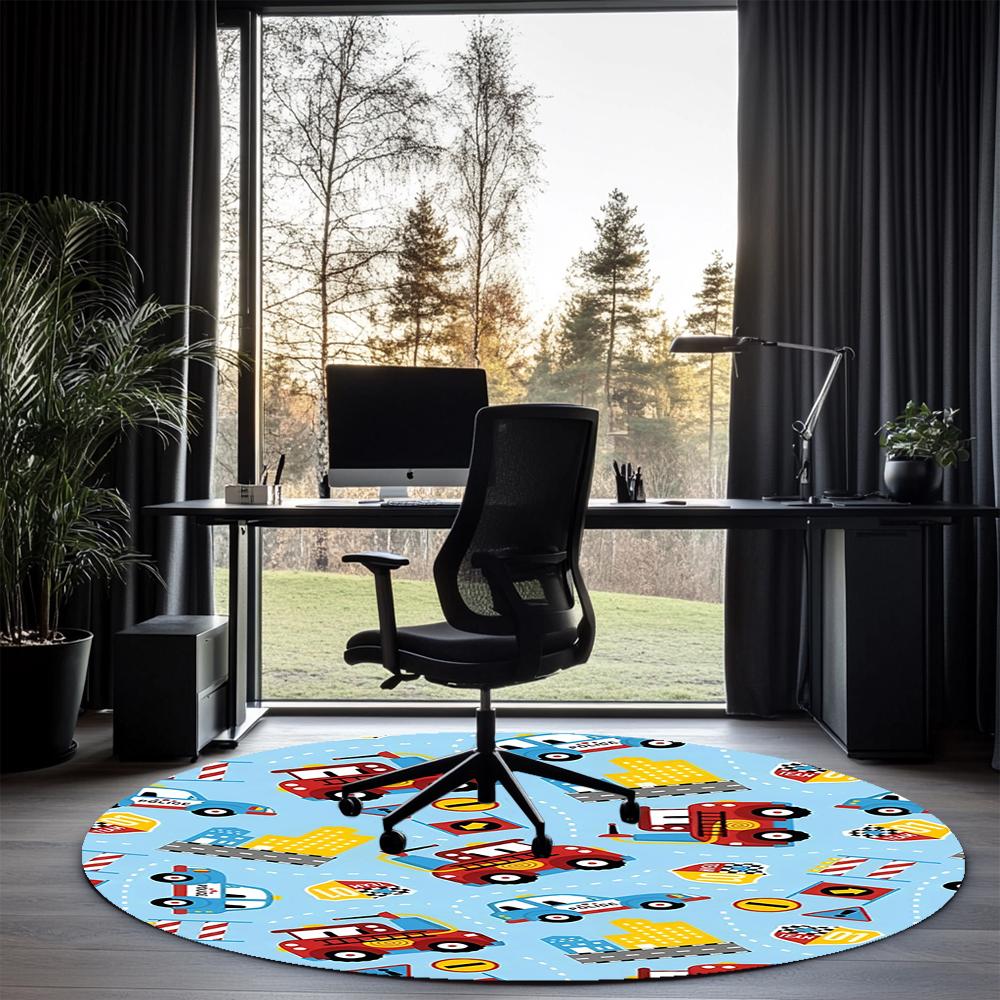 Truck Printed Round Rug Carpet Chair Rug Area Rug Entryway Doormats,for Office Chair Living Room Bedroom Kitchen Room.