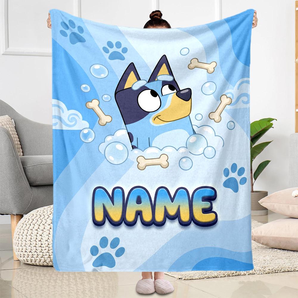 Bluey Adventure Customize Your Name Blanket Multi-purpose Customizable Blanket Warmthful Decor Versatile for Office Chair Picnics Seaside Nap